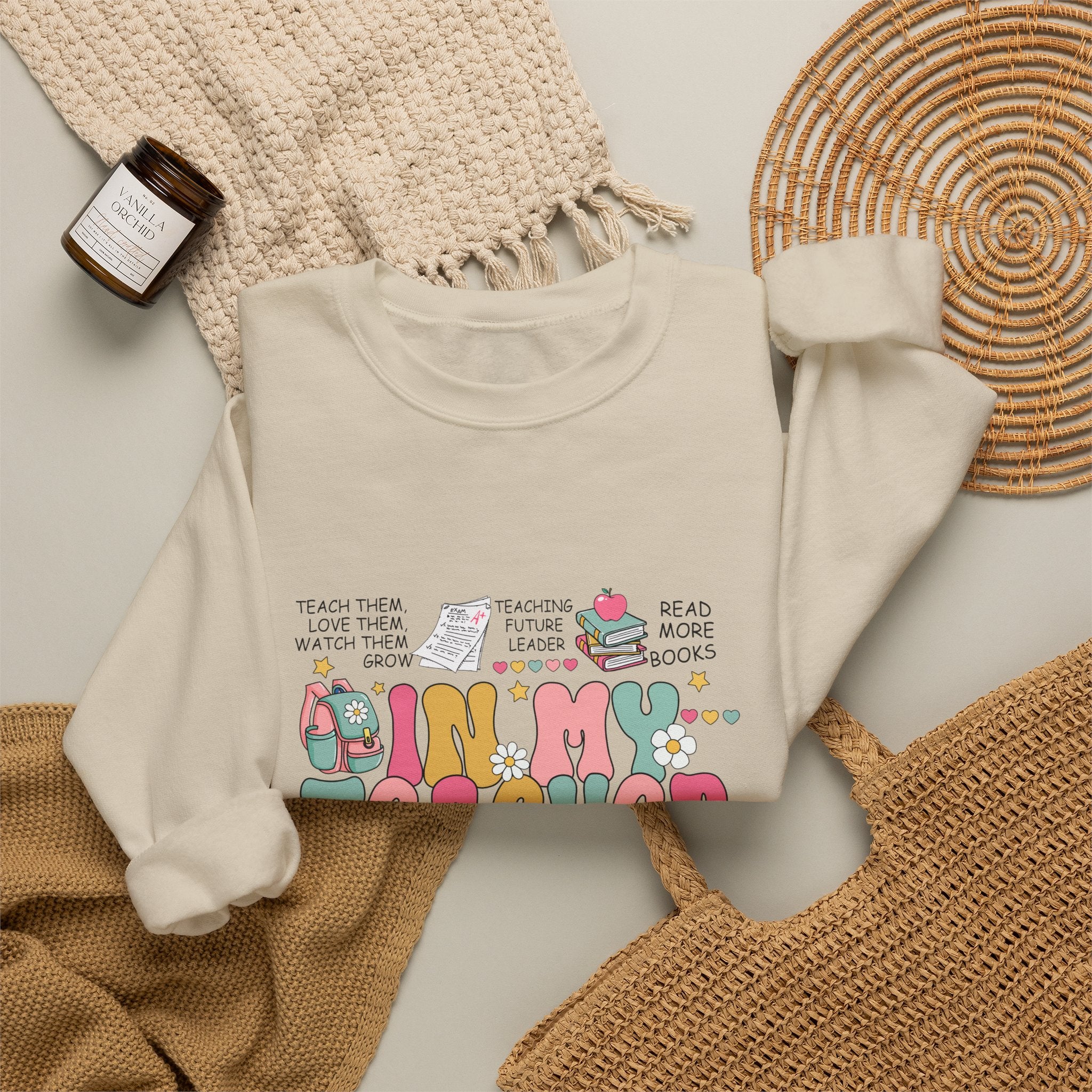 Teacher Crewneck Sweatshirt – "In My Teacher Era" Cute Retro Floral Design