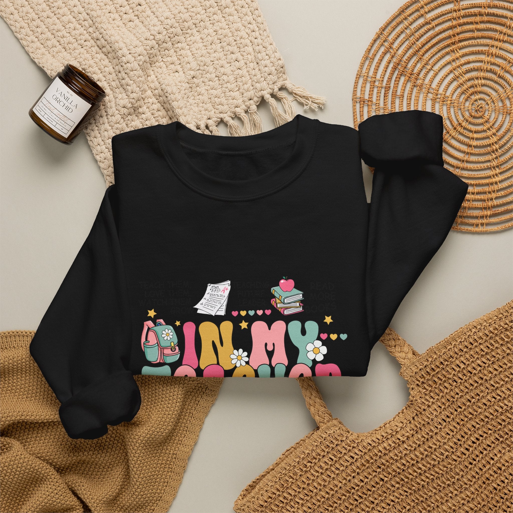 Teacher Crewneck Sweatshirt – "In My Teacher Era" Cute Retro Floral Design