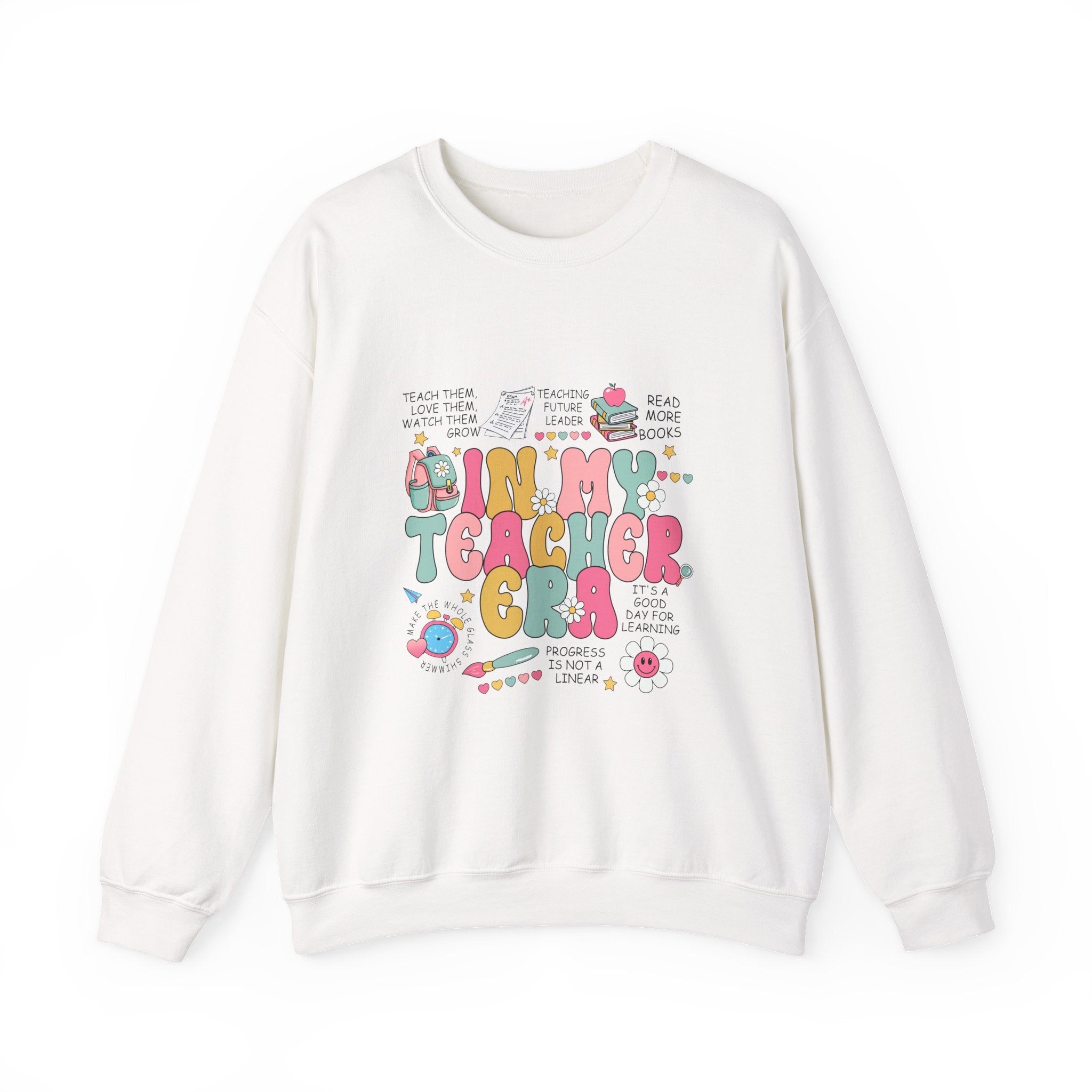 Teacher Crewneck Sweatshirt – "In My Teacher Era" Cute Retro Floral Design