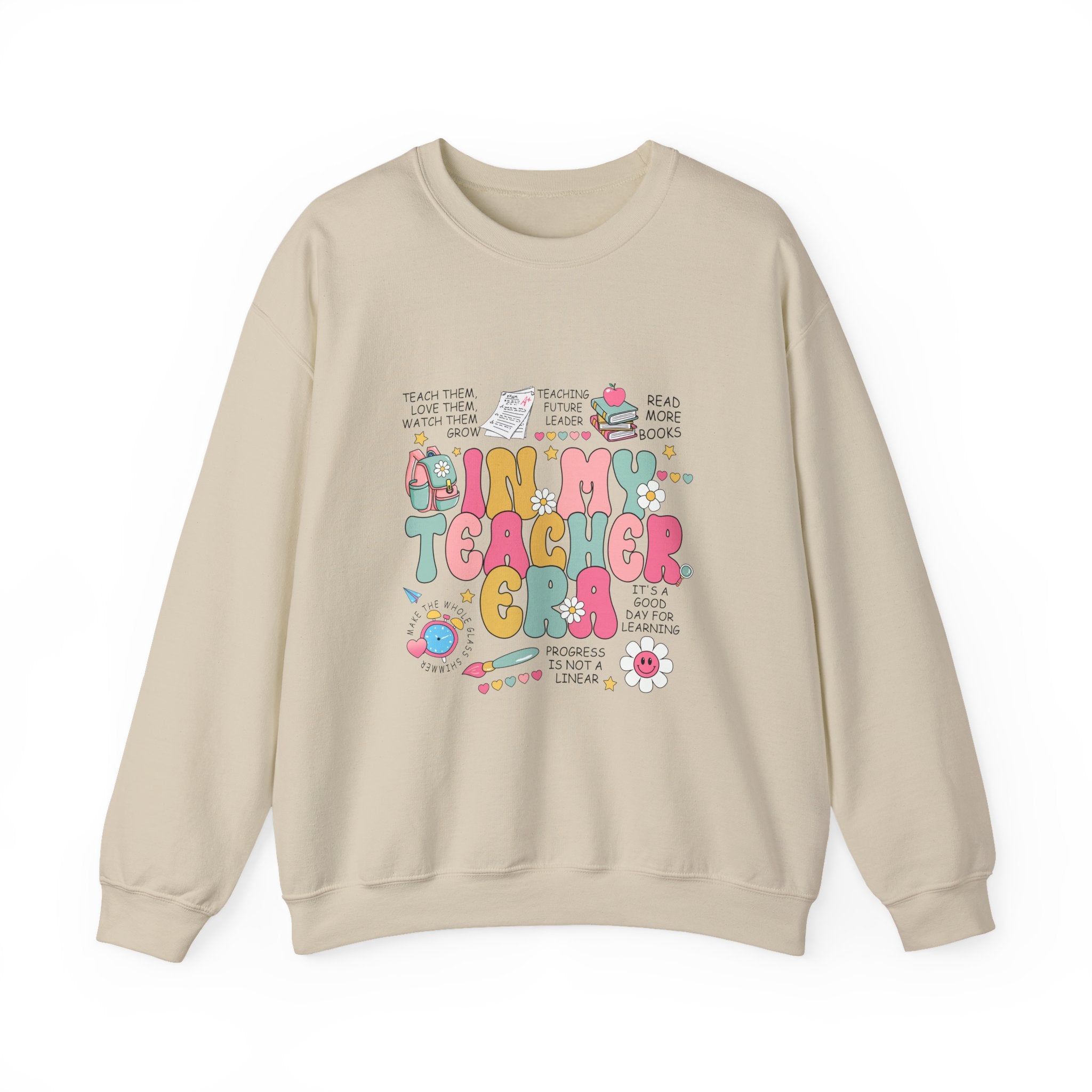 Teacher Crewneck Sweatshirt – "In My Teacher Era" Cute Retro Floral Design
