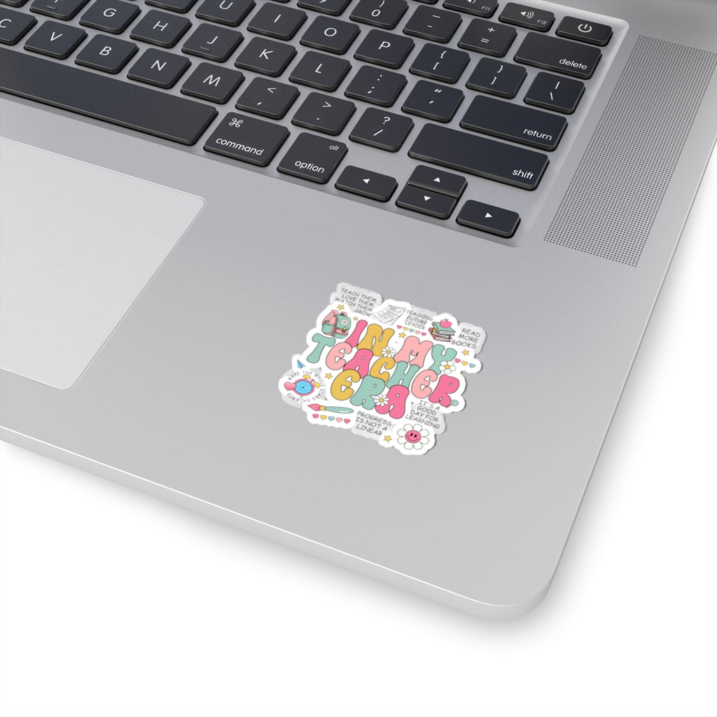 Funny Teacher Era Kiss-Cut Sticker — Cute Retro Classroom Quotes & Doodles
