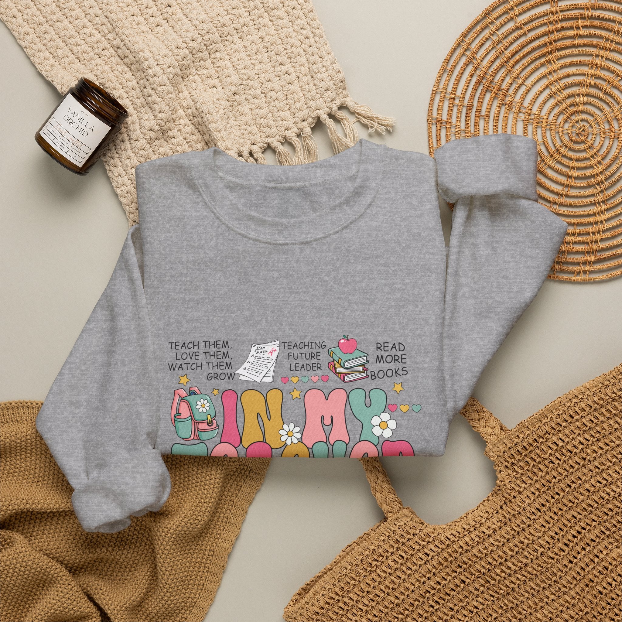 Teacher Crewneck Sweatshirt – "In My Teacher Era" Cute Retro Floral Design