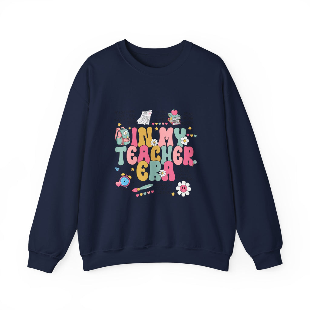 Teacher Crewneck Sweatshirt – "In My Teacher Era" Cute Retro Floral Design