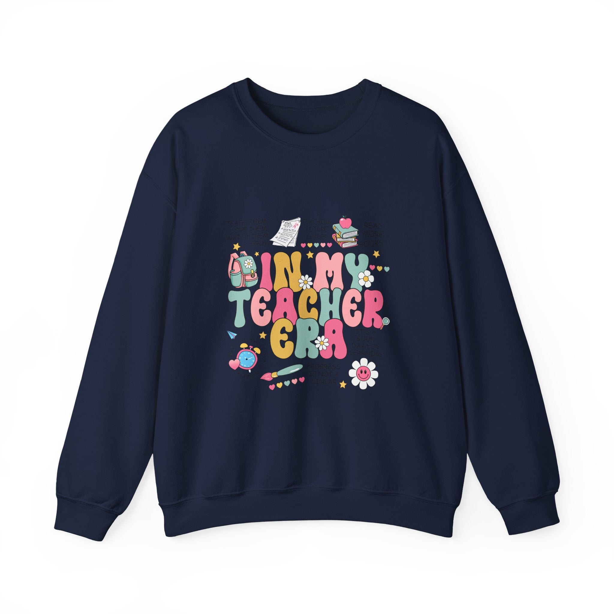 Teacher Crewneck Sweatshirt – "In My Teacher Era" Cute Retro Floral Design