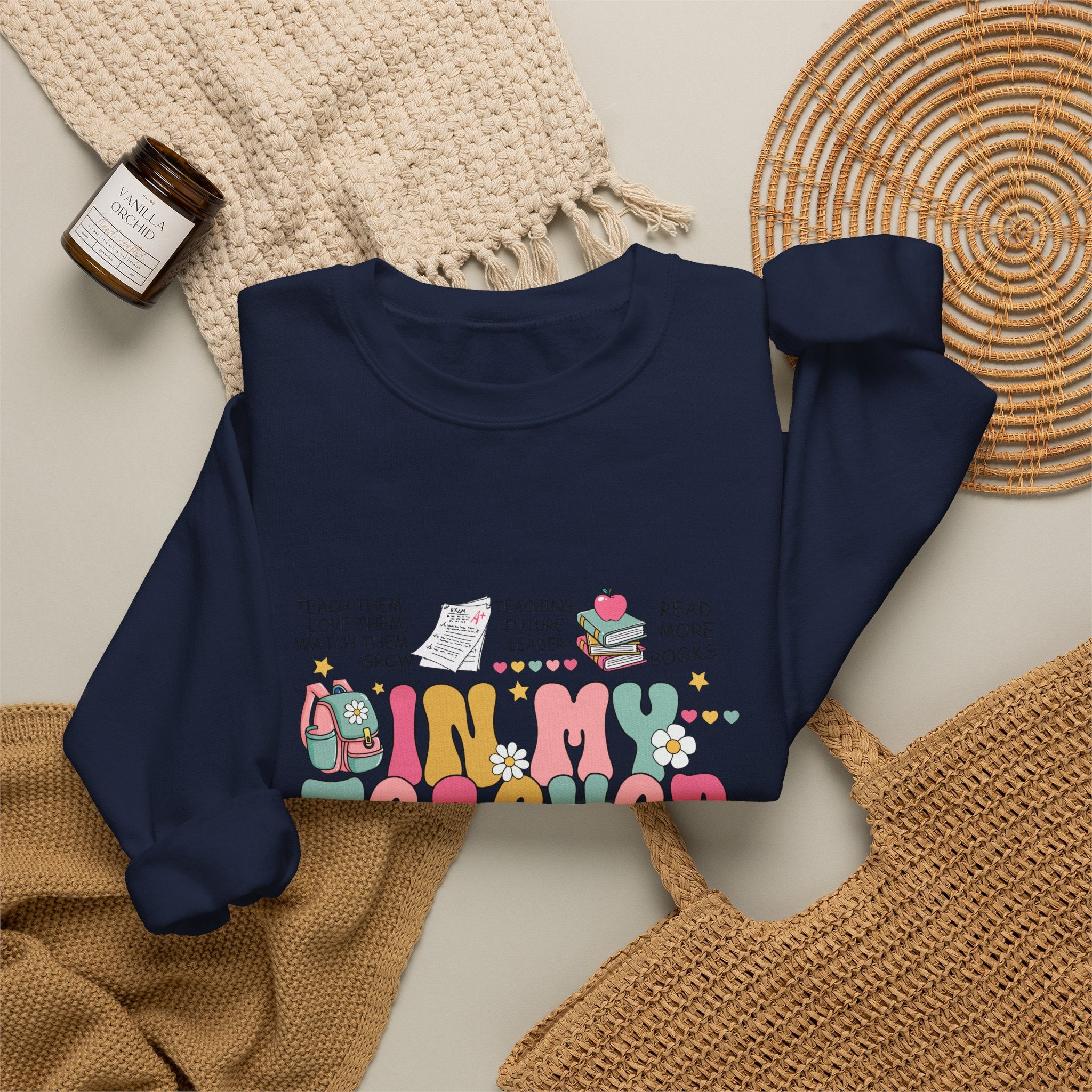 Teacher Crewneck Sweatshirt – "In My Teacher Era" Cute Retro Floral Design