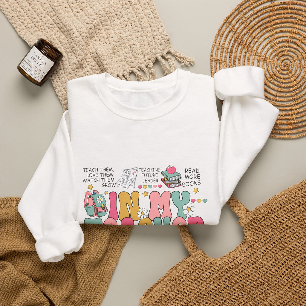 Teacher Crewneck Sweatshirt – "In My Teacher Era" Cute Retro Floral Design