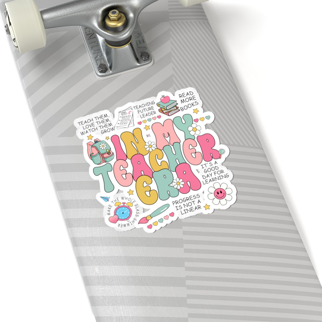 Funny Teacher Era Kiss-Cut Sticker — Cute Retro Classroom Quotes & Doodles