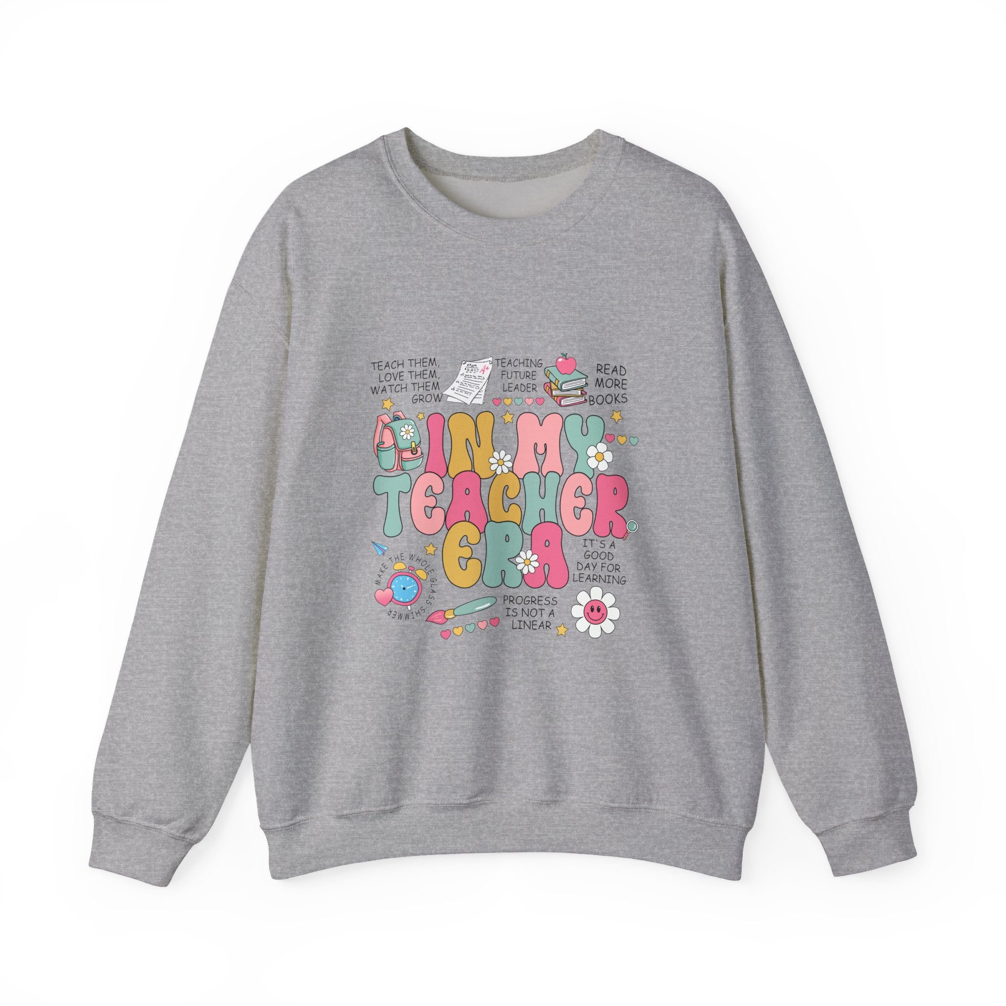 Teacher Crewneck Sweatshirt – "In My Teacher Era" Cute Retro Floral Design